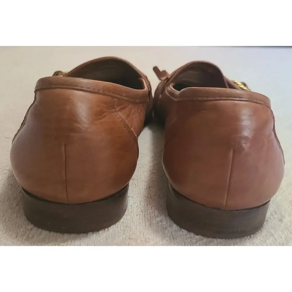 Cole Haan Tan Leather Kiltie Loafers with Gold Buckle Detail